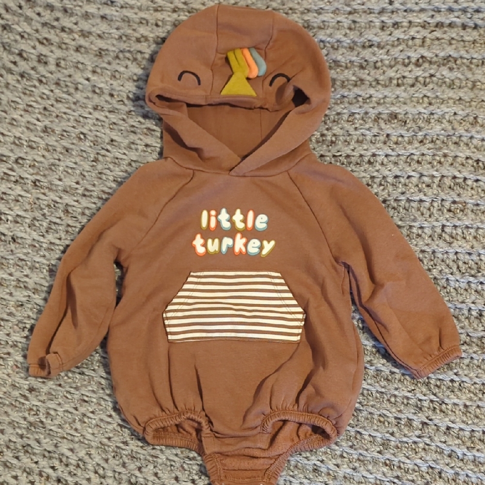 Old Navy Brown Hooded Bodysuit with 'Little Turkey' Design